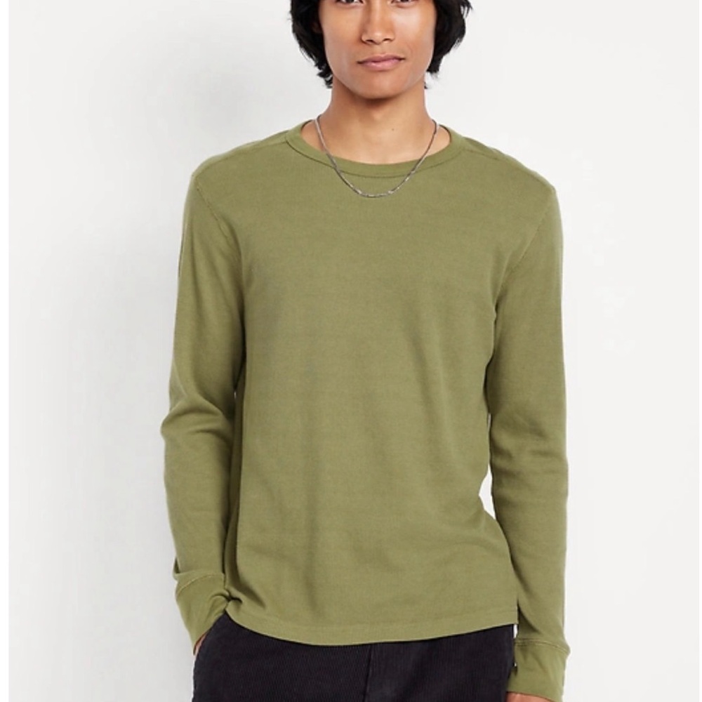 Old Navy Olive Waffle-Knit Long Sleeve Crewneck Shirt Olive Green Size Large Men